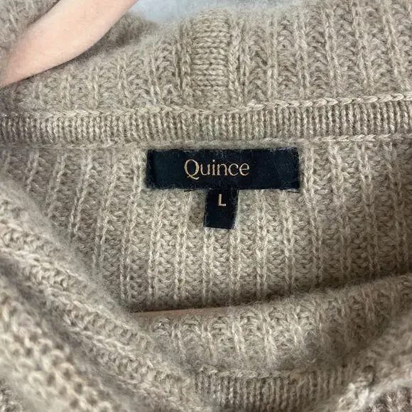 Quince Women's Size L Oatmeal Mongolian Cashmere Fisherman Pullover Hoodie - Picture 3 of 9
